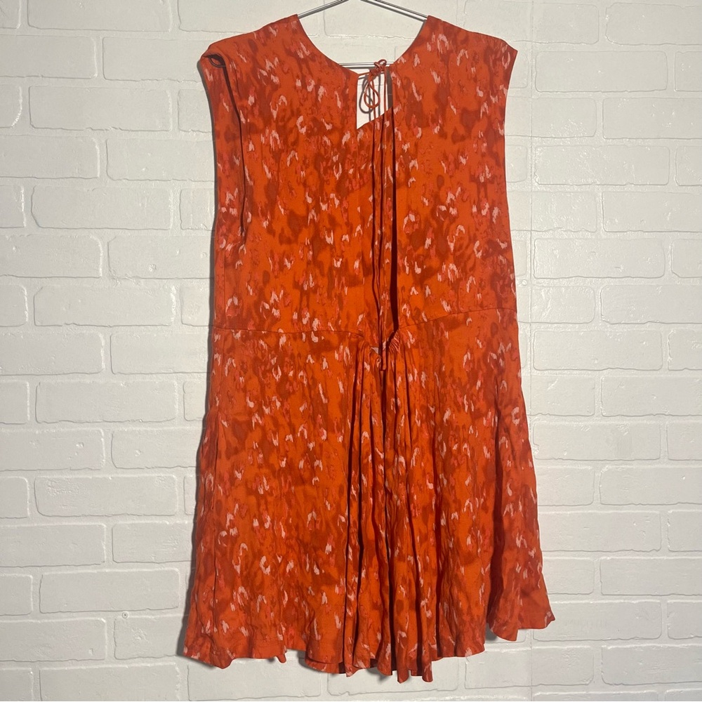 Free People Dress Womens Fake Love Printed Mini Dress Vibrant Orange Ties Large - Picture 5 of 7